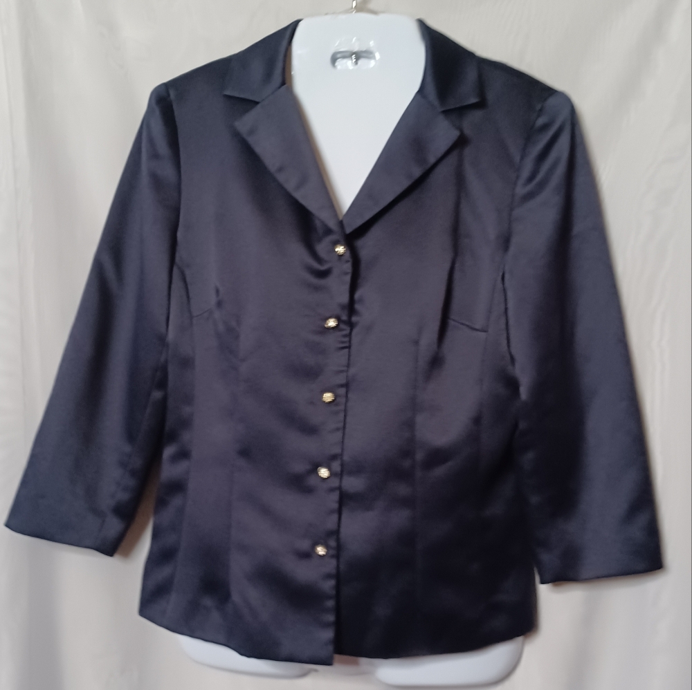DONNA RICCO NEW YORK Blue Jacket With Rhinestone Buttons. Size 8 - Picture 6 of 13